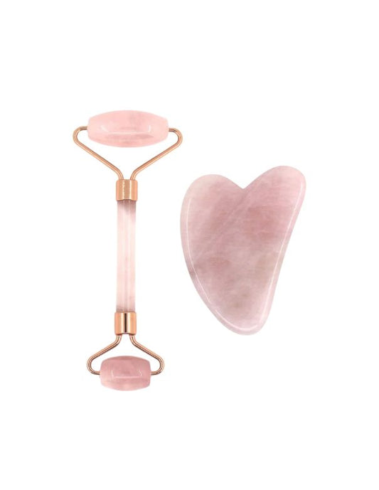 Relaxus Rose Quartz Facial Roller & Gua Sha Set
