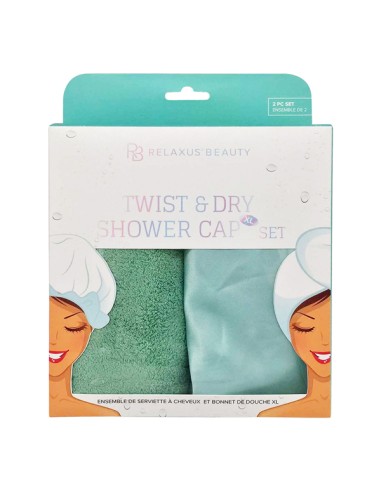 Relaxus Twist N' Dry Towel and XL Shower Cap Set Turquoise