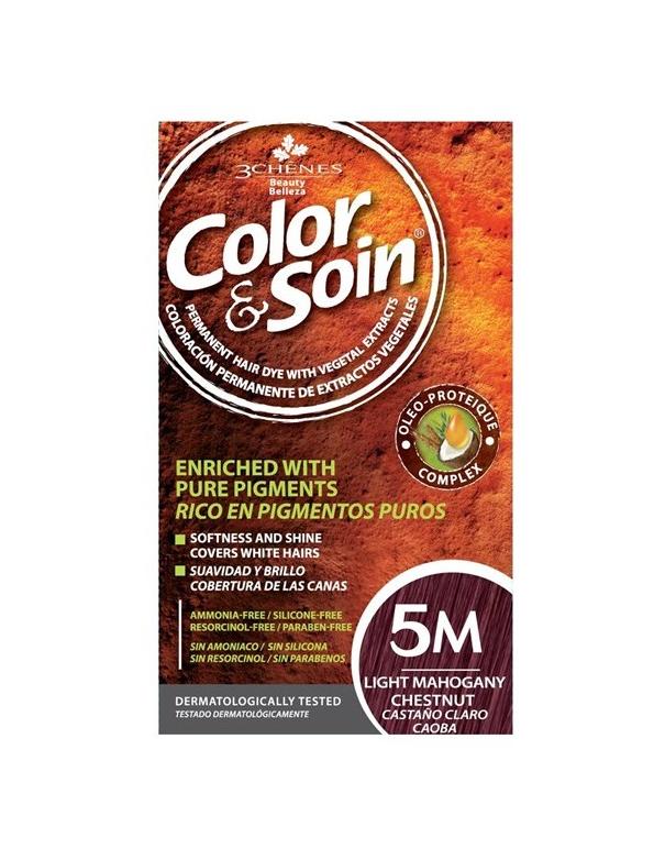 COLOR &amp; SOIN Kit de coloration capillaire naturelle sans ammoniaque - Châtain acajou clair 5M