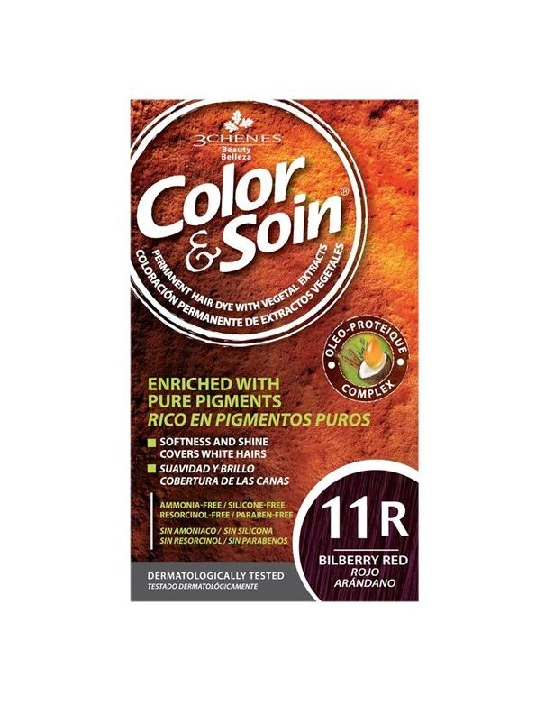 COLOR &amp; SOIN Kit de coloration capillaire naturelle sans ammoniaque - 11R Rouge myrtille