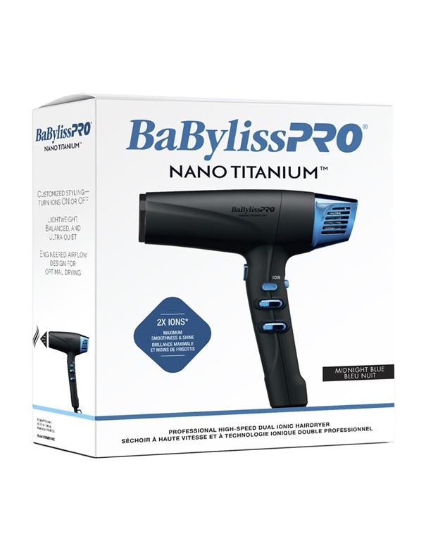 Sèche-cheveux BabylissPro Nano Titanium Dual Ionic haute vitesse bleu nuit