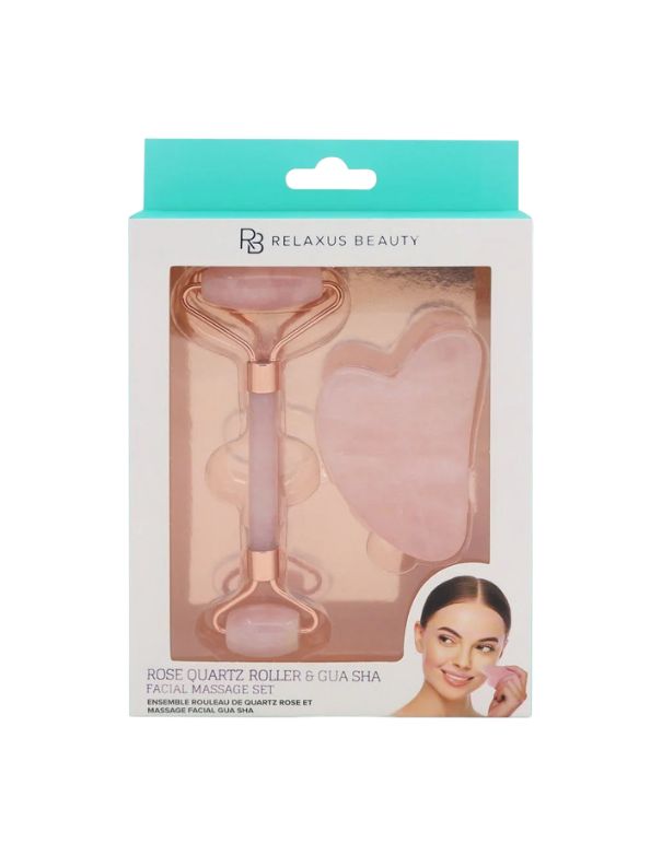 Relaxus Rose Quartz Facial Roller & Gua Sha Set