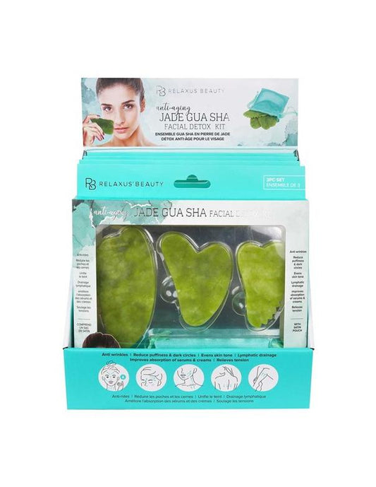 Kit détox visage Relaxus Jade Gua Sha 1 étui (3 pièces)